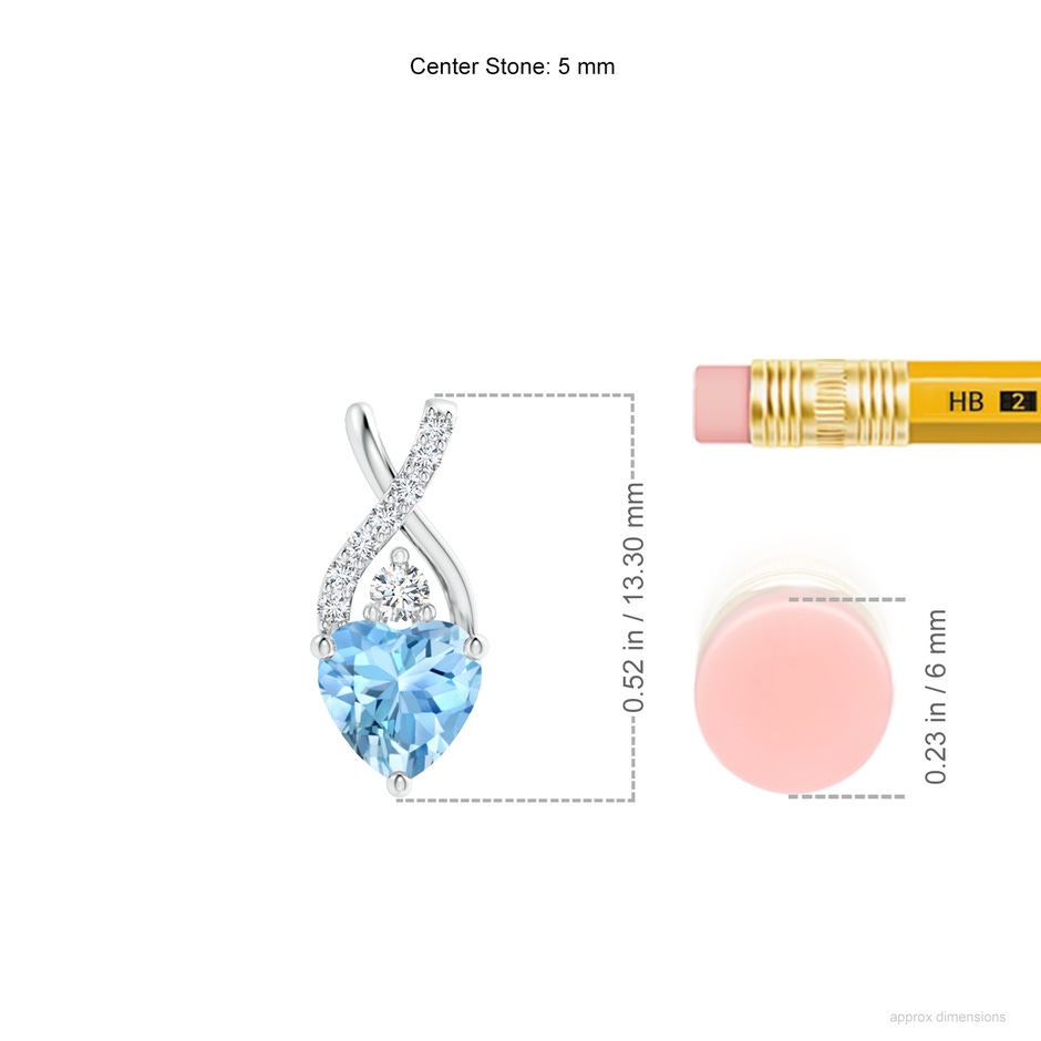 5mm AAAA Solitaire Heart Aquamarine Pendant with Twisted Diamond Bale in White Gold ruler