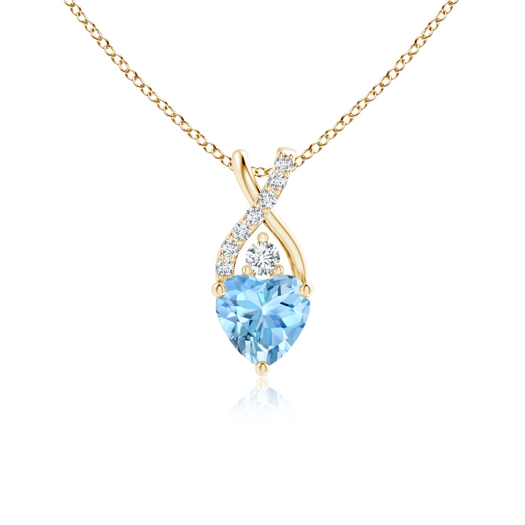 5mm AAAA Solitaire Heart Aquamarine Pendant with Twisted Diamond Bale in Yellow Gold