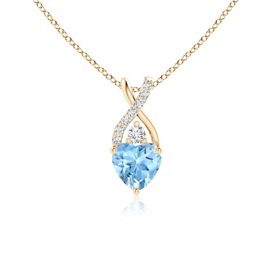 5mm AAAA Solitaire Heart Aquamarine Pendant with Twisted Diamond Bale in Yellow Gold 
