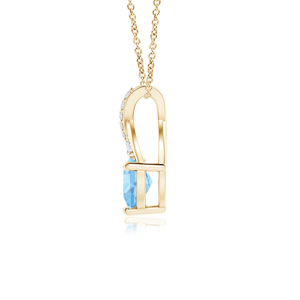 5mm AAAA Solitaire Heart Aquamarine Pendant with Twisted Diamond Bale in Yellow Gold - side 199
