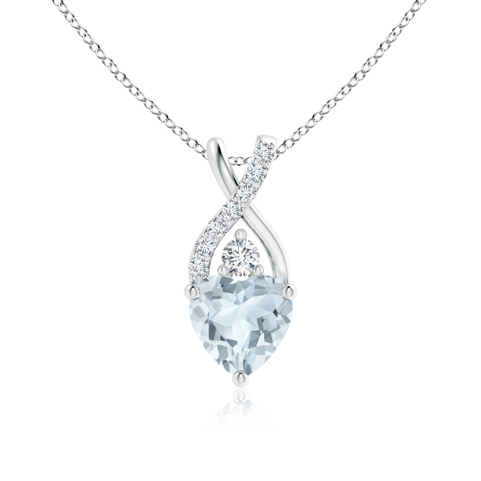 6mm A Solitaire Heart Aquamarine Pendant with Twisted Diamond Bale in P950 Platinum 
