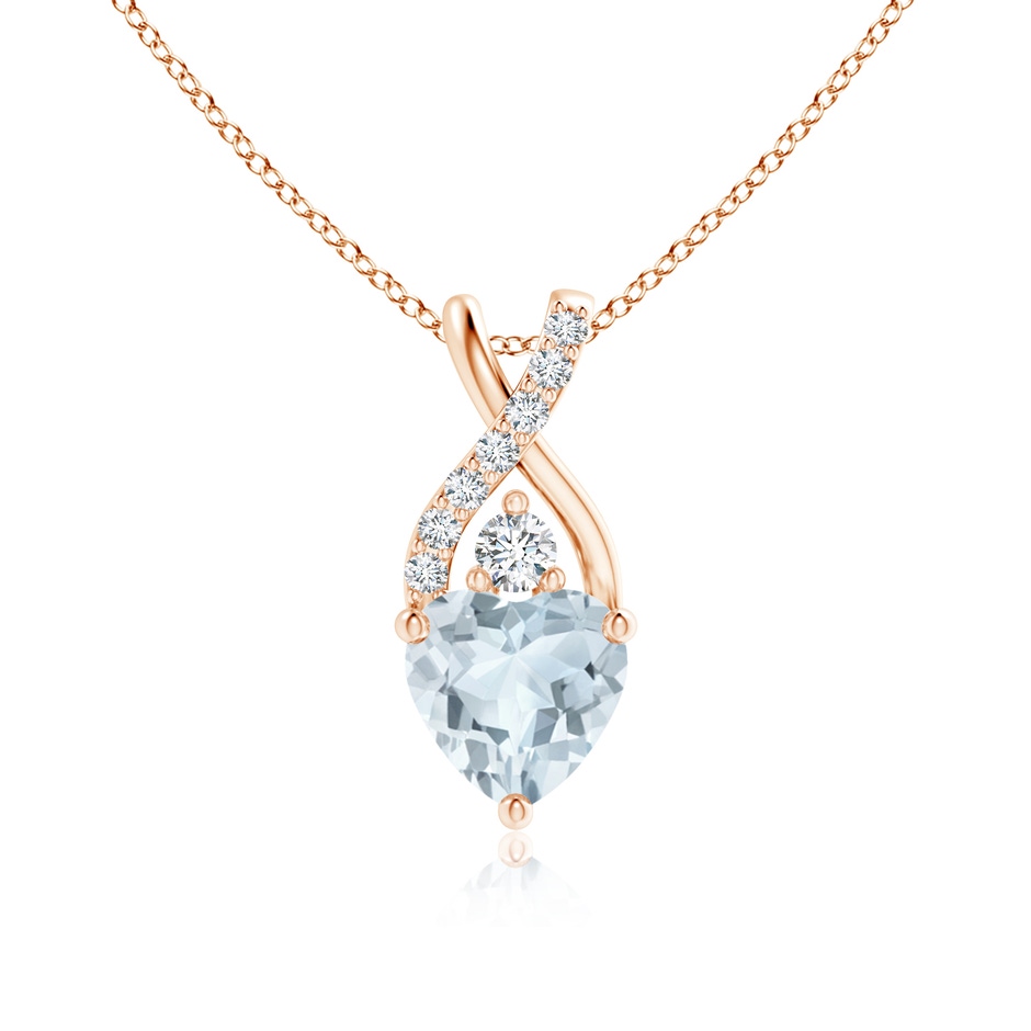 6mm A Solitaire Heart Aquamarine Pendant with Twisted Diamond Bale in Rose Gold 