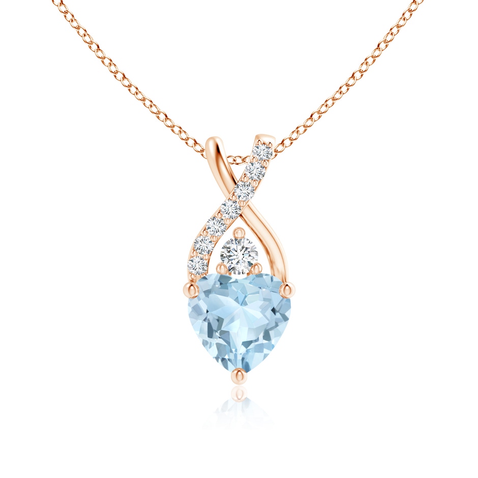 6mm AA Solitaire Heart Aquamarine Pendant with Twisted Diamond Bale in Rose Gold 