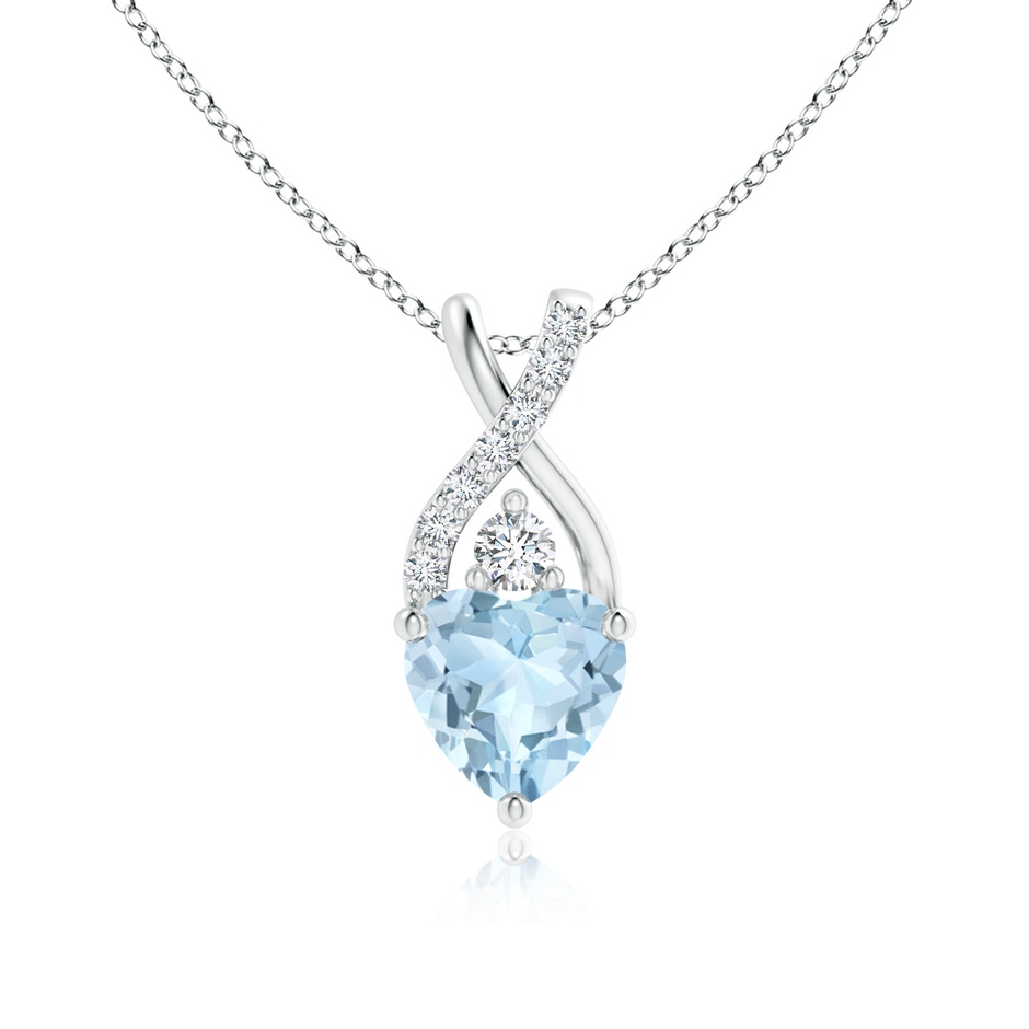 6mm AA Solitaire Heart Aquamarine Pendant with Twisted Diamond Bale in White Gold 