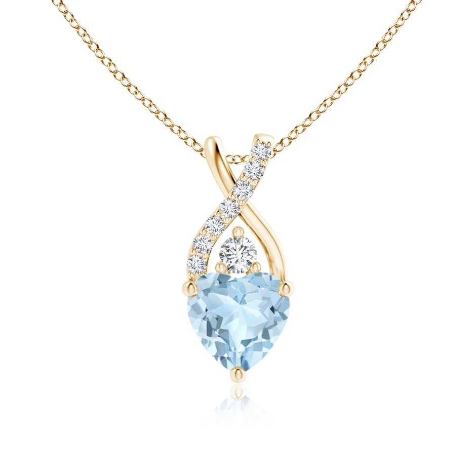 6mm AA Solitaire Heart Aquamarine Pendant with Twisted Diamond Bale in Yellow Gold 