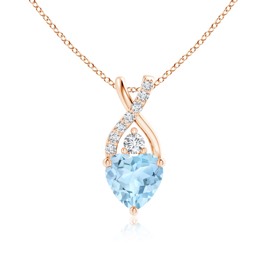 6mm AAA Solitaire Heart Aquamarine Pendant with Twisted Diamond Bale in Rose Gold 