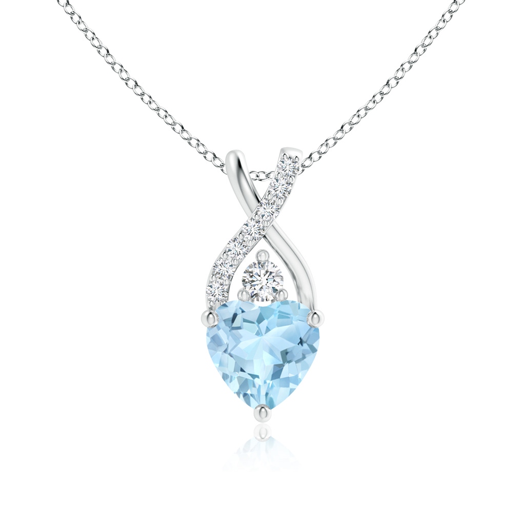 6mm AAA Solitaire Heart Aquamarine Pendant with Twisted Diamond Bale in White Gold