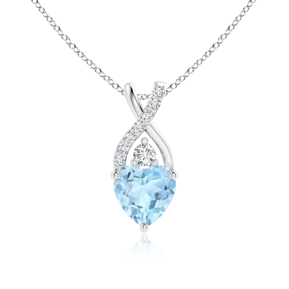 6mm AAA Solitaire Heart Aquamarine Pendant with Twisted Diamond Bale in White Gold 