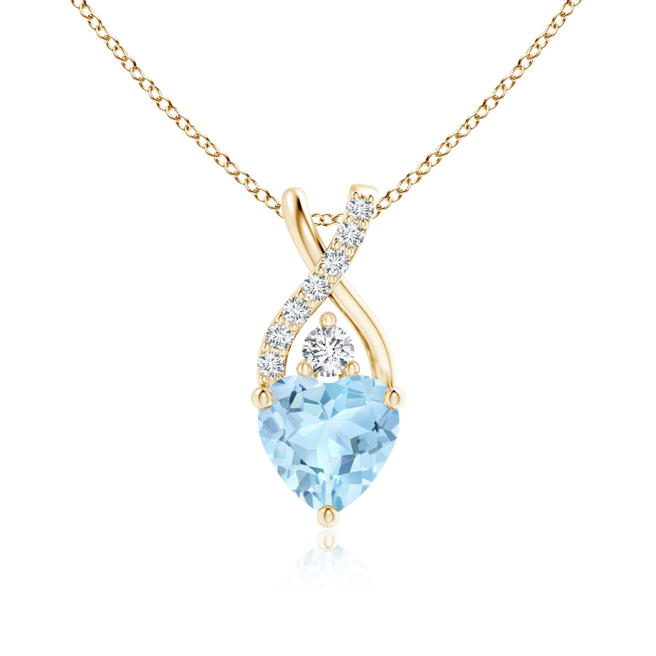 6mm AAA Solitaire Heart Aquamarine Pendant with Twisted Diamond Bale in Yellow Gold 