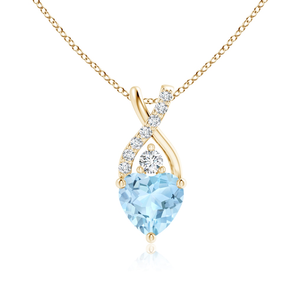 6mm AAA Solitaire Heart Aquamarine Pendant with Twisted Diamond Bale in Yellow Gold