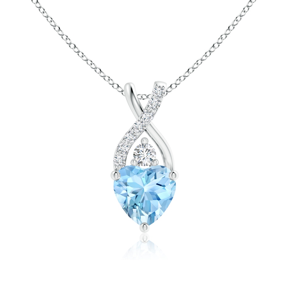 6mm AAAA Solitaire Heart Aquamarine Pendant with Twisted Diamond Bale in White Gold 