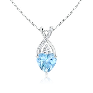 6mm AAAA Solitaire Heart Aquamarine Pendant with Twisted Diamond Bale in White Gold