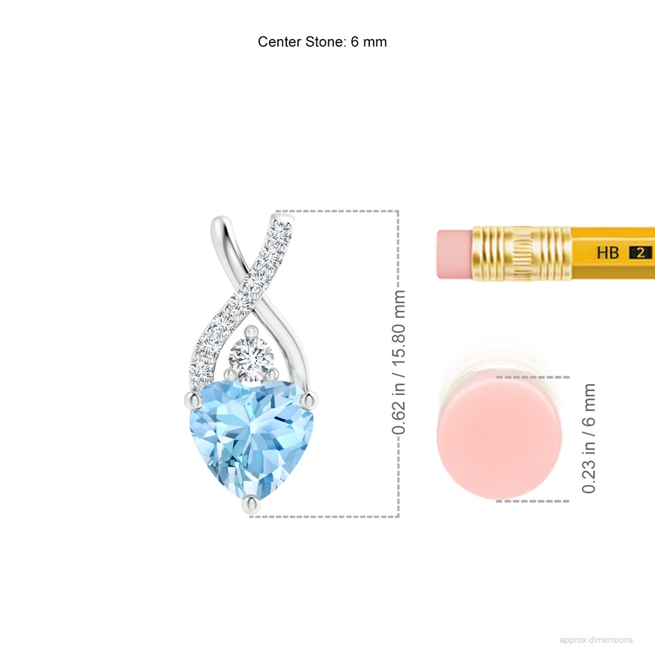 6mm AAAA Solitaire Heart Aquamarine Pendant with Twisted Diamond Bale in White Gold ruler