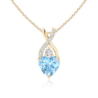 6mm AAAA Solitaire Heart Aquamarine Pendant with Twisted Diamond Bale in Yellow Gold