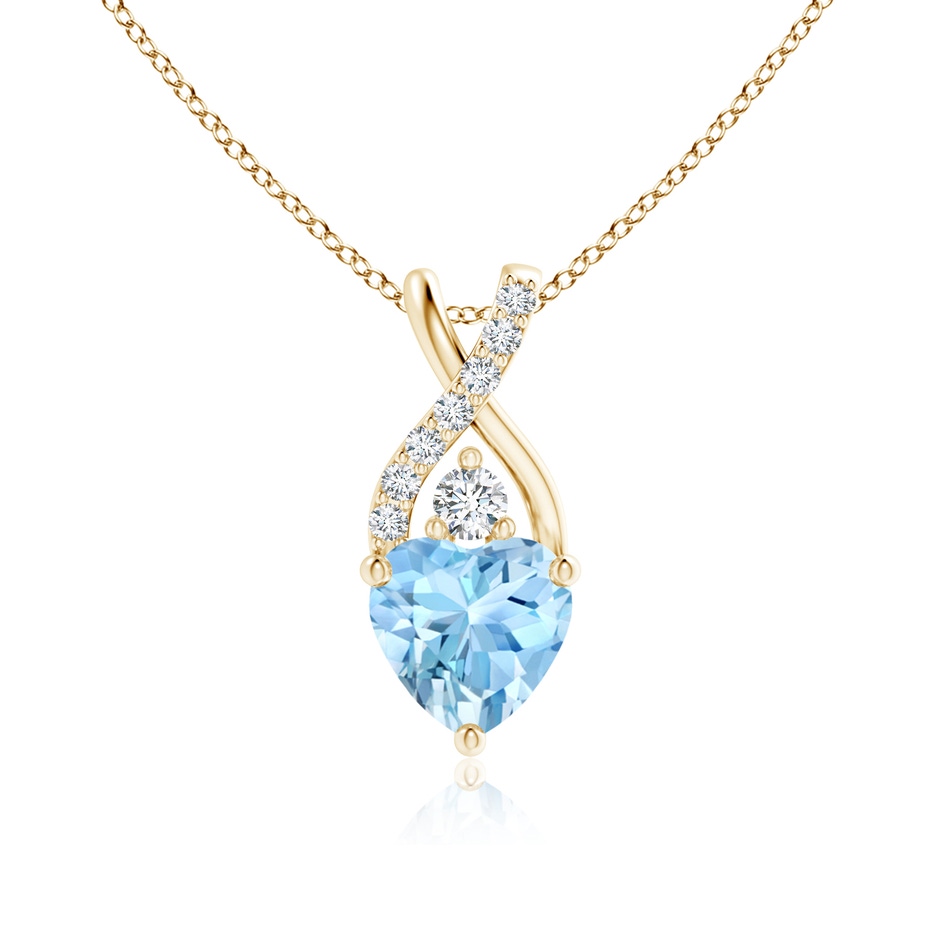 6mm AAAA Solitaire Heart Aquamarine Pendant with Twisted Diamond Bale in Yellow Gold 