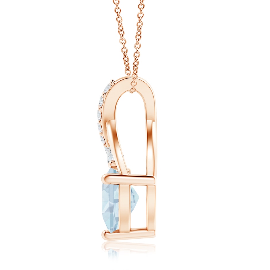7mm A Solitaire Heart Aquamarine Pendant with Twisted Diamond Bale in Rose Gold side 199
