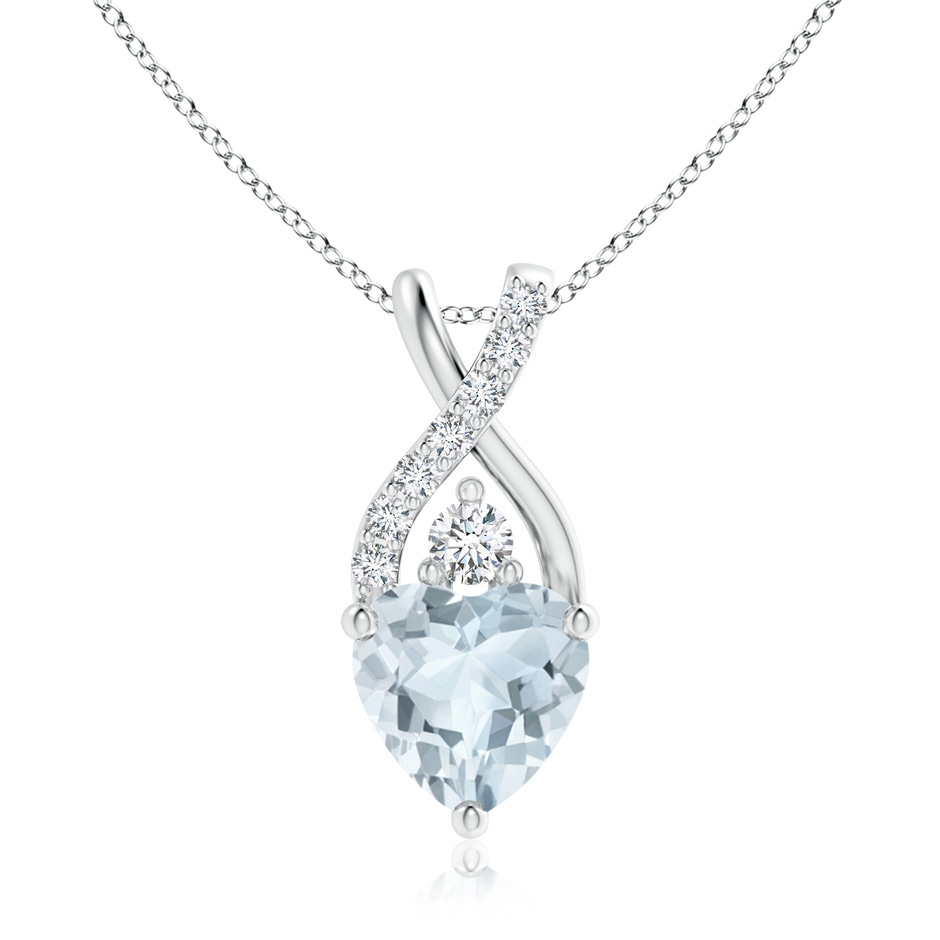 7mm A Solitaire Heart Aquamarine Pendant with Twisted Diamond Bale in S999 Silver 