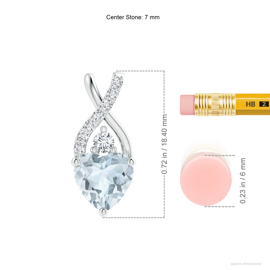 7mm A Solitaire Heart Aquamarine Pendant with Twisted Diamond Bale in S999 Silver ruler