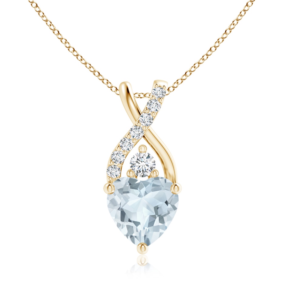 7mm A Solitaire Heart Aquamarine Pendant with Twisted Diamond Bale in Yellow Gold 