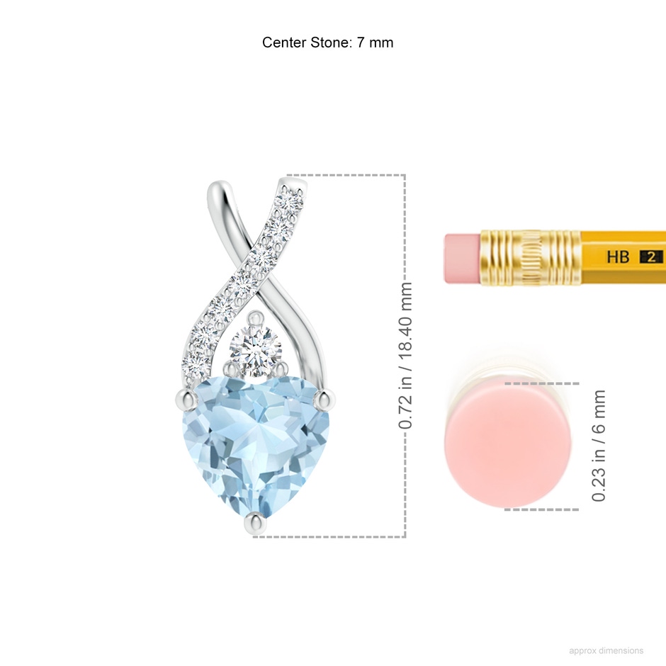 7mm AA Solitaire Heart Aquamarine Pendant with Twisted Diamond Bale in White Gold ruler