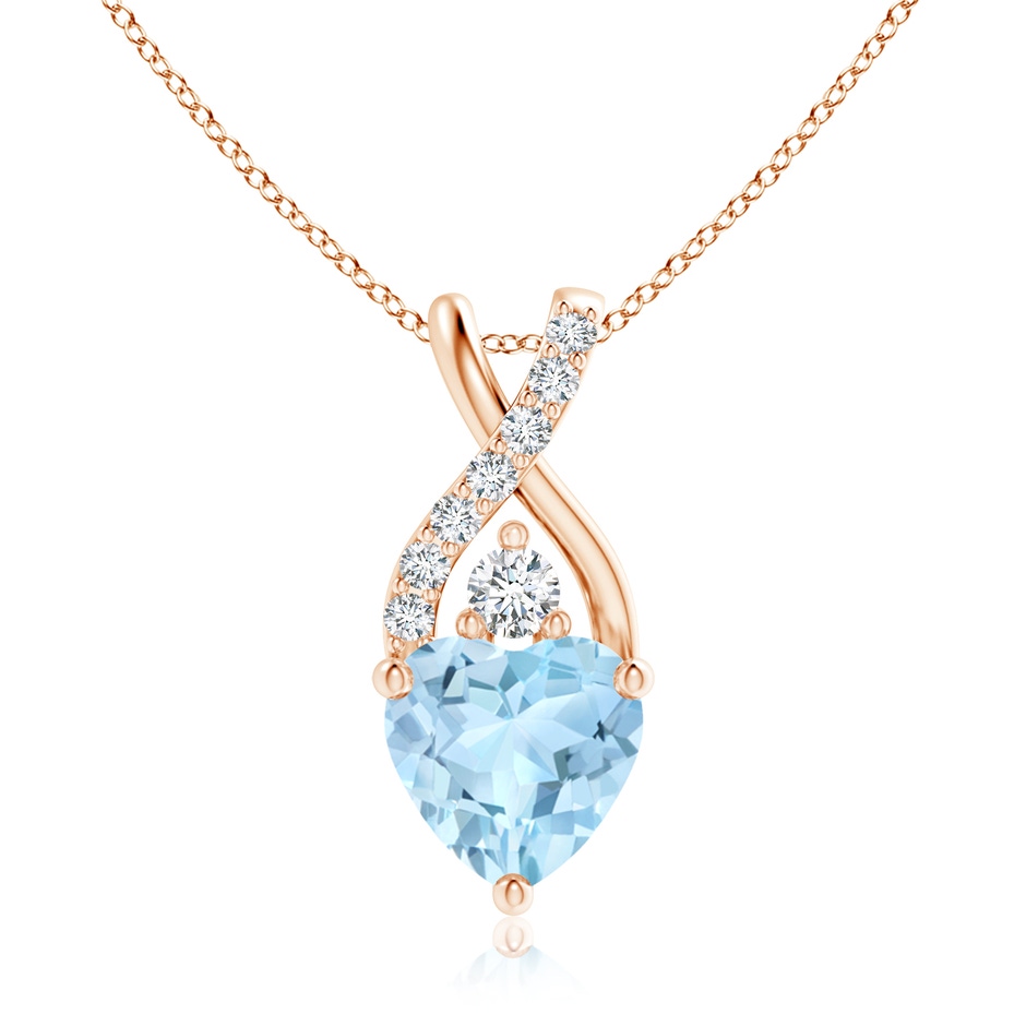 7mm AAA Solitaire Heart Aquamarine Pendant with Twisted Diamond Bale in Rose Gold 