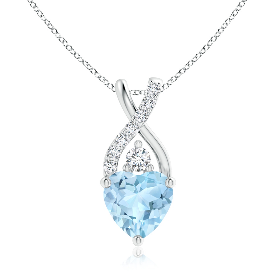7mm AAA Solitaire Heart Aquamarine Pendant with Twisted Diamond Bale in White Gold 