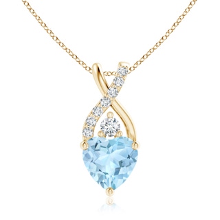 7mm AAA Solitaire Heart Aquamarine Pendant with Twisted Diamond Bale in Yellow Gold