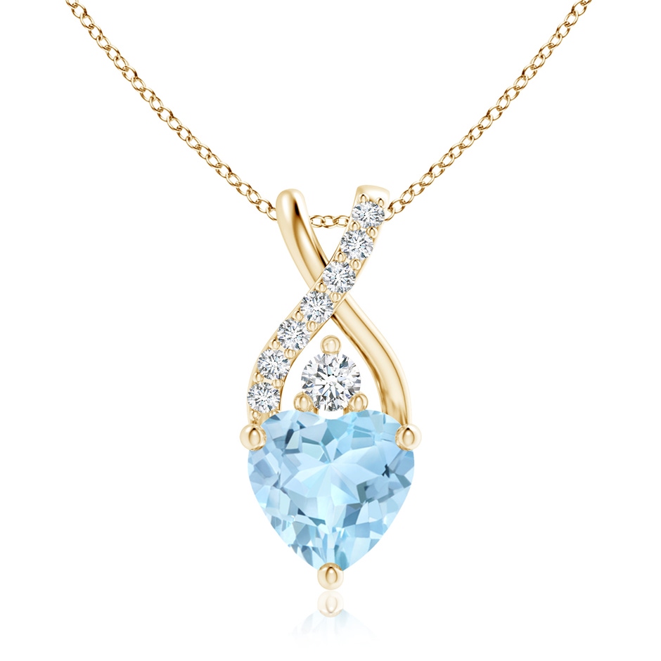 7mm AAA Solitaire Heart Aquamarine Pendant with Twisted Diamond Bale in Yellow Gold 