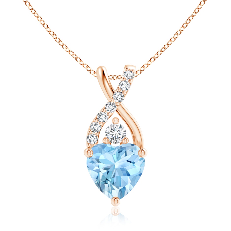 7mm AAAA Solitaire Heart Aquamarine Pendant with Twisted Diamond Bale in Rose Gold 