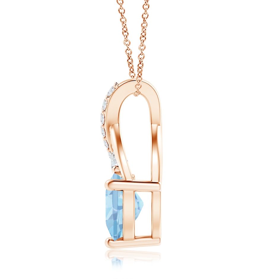 7mm AAAA Solitaire Heart Aquamarine Pendant with Twisted Diamond Bale in Rose Gold side 199