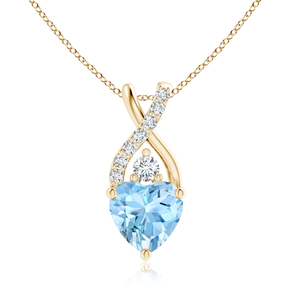 7mm AAAA Solitaire Heart Aquamarine Pendant with Twisted Diamond Bale in Yellow Gold 