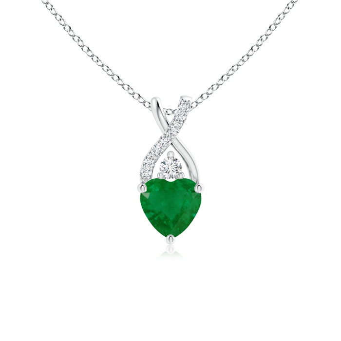 5mm A Solitaire Heart Emerald Pendant with Twisted Diamond Bale in S999 Silver 