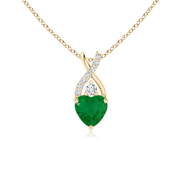 5mm A Solitaire Heart Emerald Pendant with Twisted Diamond Bale in Yellow Gold 