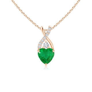 5mm AA Solitaire Heart Emerald Pendant with Twisted Diamond Bale in 9K Rose Gold