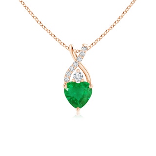 5mm AA Solitaire Heart Emerald Pendant with Twisted Diamond Bale in Rose Gold