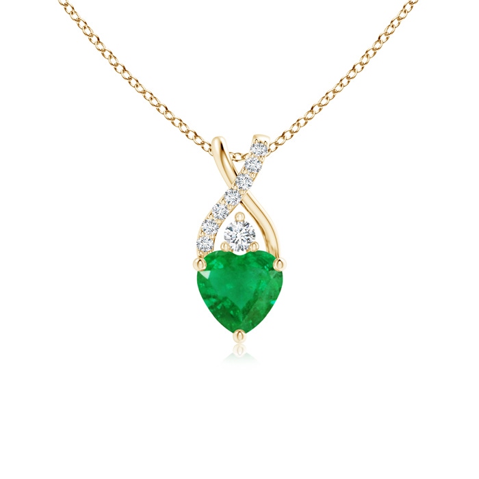 5mm AA Solitaire Heart Emerald Pendant with Twisted Diamond Bale in Yellow Gold 