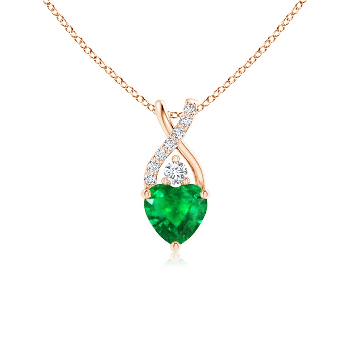 5mm AAA Solitaire Heart Emerald Pendant with Twisted Diamond Bale in Rose Gold 
