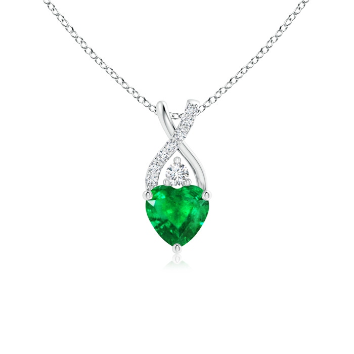 5mm AAA Solitaire Heart Emerald Pendant with Twisted Diamond Bale in White Gold 