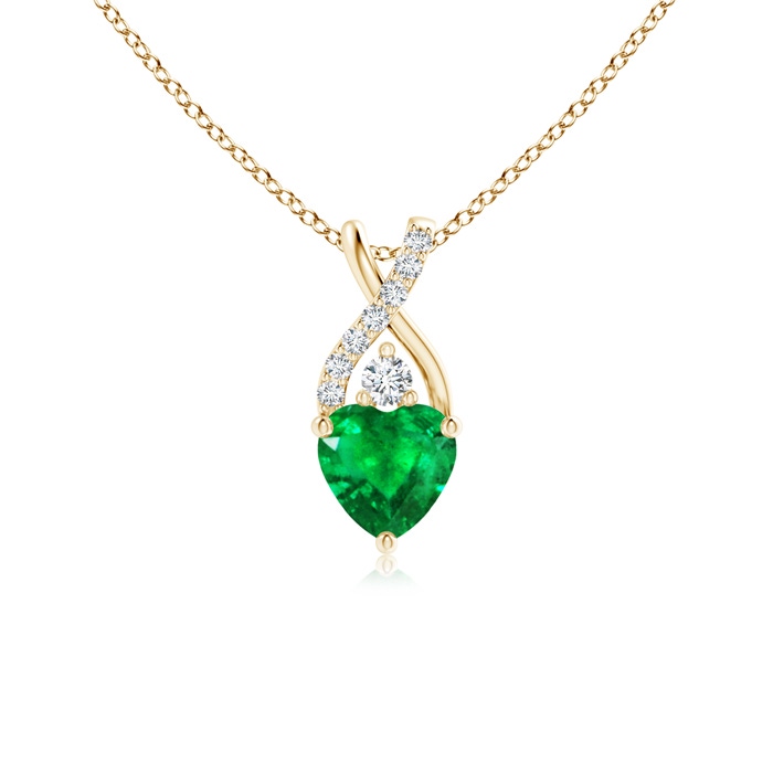 5mm AAA Solitaire Heart Emerald Pendant with Twisted Diamond Bale in Yellow Gold