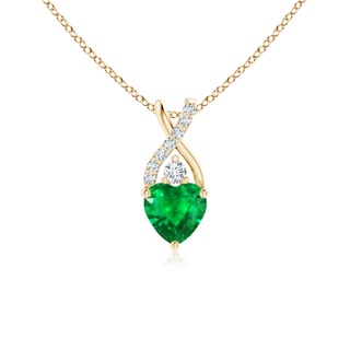 5mm AAA Solitaire Heart Emerald Pendant with Twisted Diamond Bale in Yellow Gold
