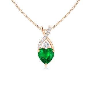 5mm AAAA Solitaire Heart Emerald Pendant with Twisted Diamond Bale in 9K Rose Gold