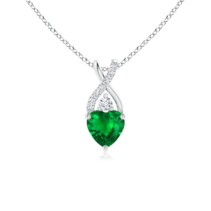 5mm AAAA Solitaire Heart Emerald Pendant with Twisted Diamond Bale in S999 Silver 
