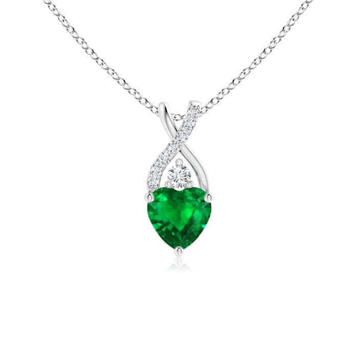 5mm AAAA Solitaire Heart Emerald Pendant with Twisted Diamond Bale in White Gold 