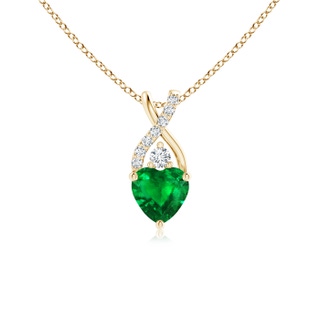 5mm AAAA Solitaire Heart Emerald Pendant with Twisted Diamond Bale in Yellow Gold