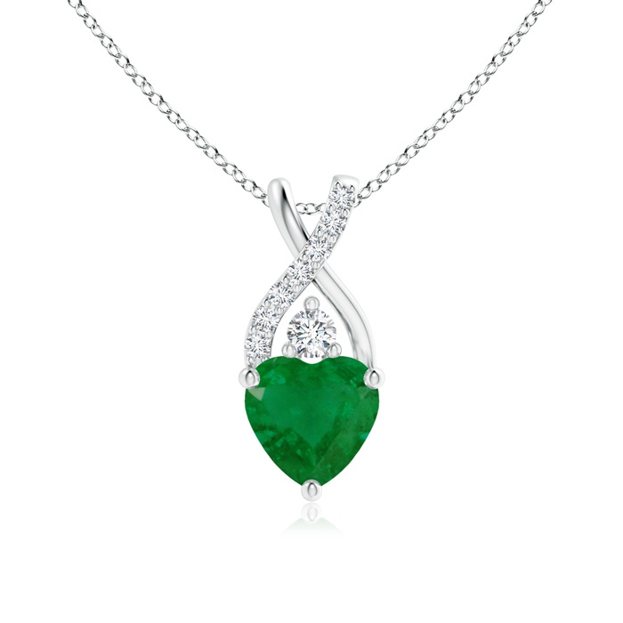 6mm A Solitaire Heart Emerald Pendant with Twisted Diamond Bale in P950 Platinum 