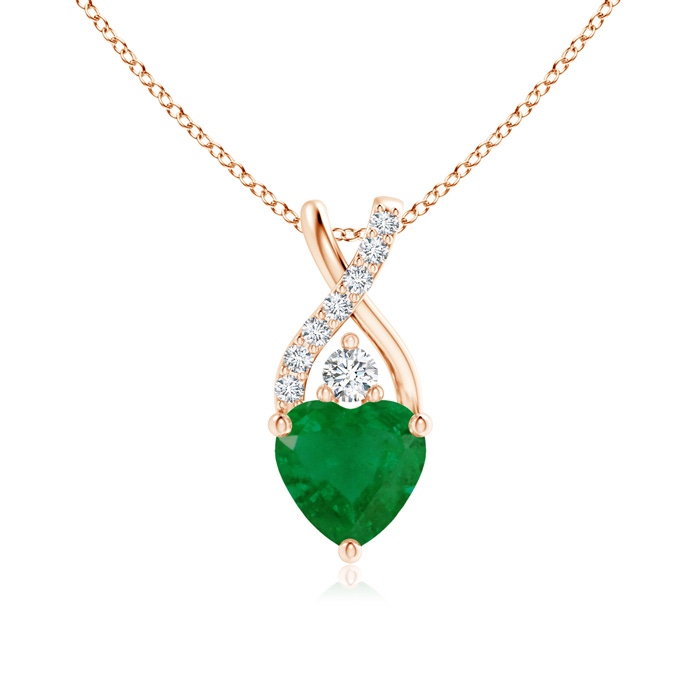 6mm A Solitaire Heart Emerald Pendant with Twisted Diamond Bale in Rose Gold 