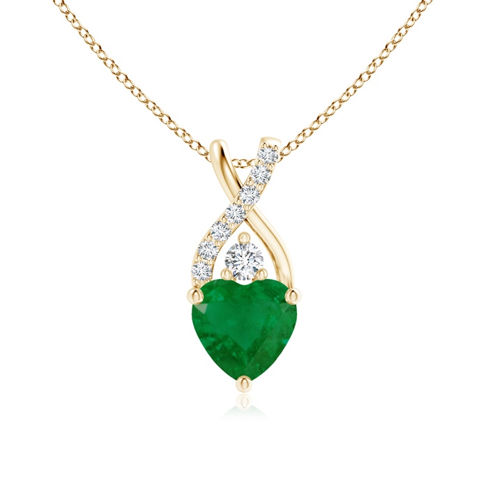 6mm A Solitaire Heart Emerald Pendant with Twisted Diamond Bale in Yellow Gold 