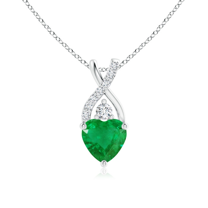 6mm AA Solitaire Heart Emerald Pendant with Twisted Diamond Bale in P950 Platinum 