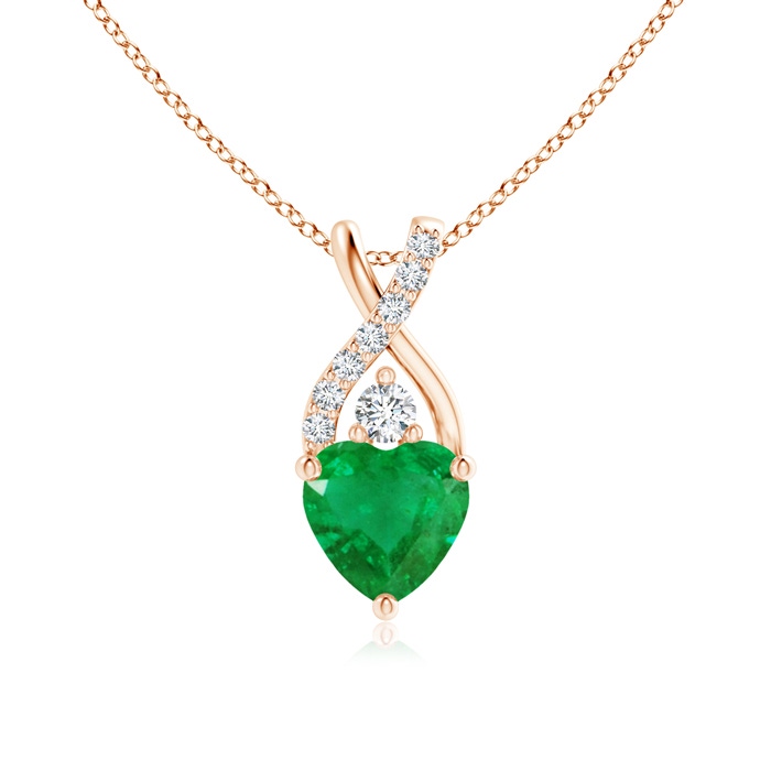 6mm AA Solitaire Heart Emerald Pendant with Twisted Diamond Bale in Rose Gold 