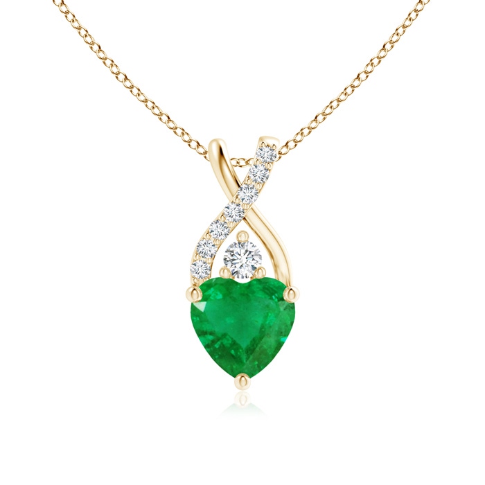 6mm AA Solitaire Heart Emerald Pendant with Twisted Diamond Bale in Yellow Gold 